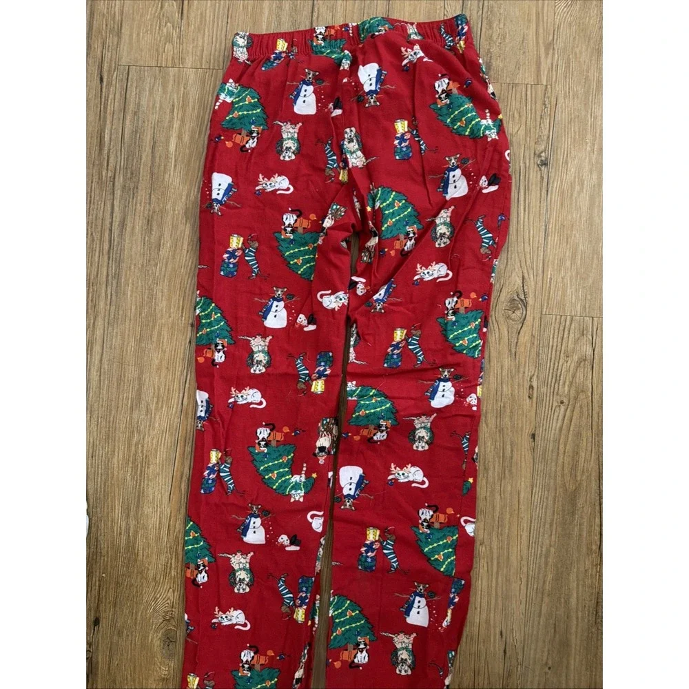 Old Navy Size Xs Dog & Cat Christmas Themed Flannel Pajama Bottoms Red Long
